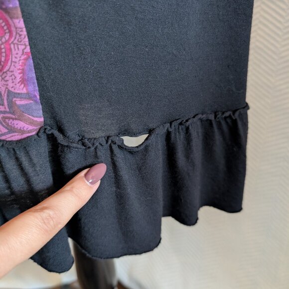 Tricotto Patchwork Paisley Dress Black Purple Mesh Detail Small Art to wear Y2K - Picture 13 of 13